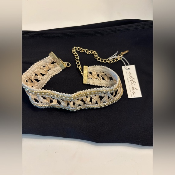 NWT - Ettika - Faux Leather Gold Tone  Adjustable Choker Necklace. Beige - Picture 2 of 2